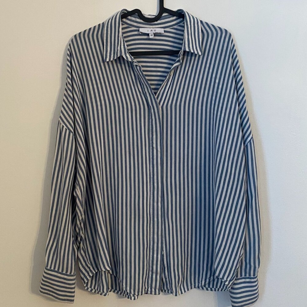 IRO Blue & White Striped Button Down Shirt Dropped Shoulder Size Medium
